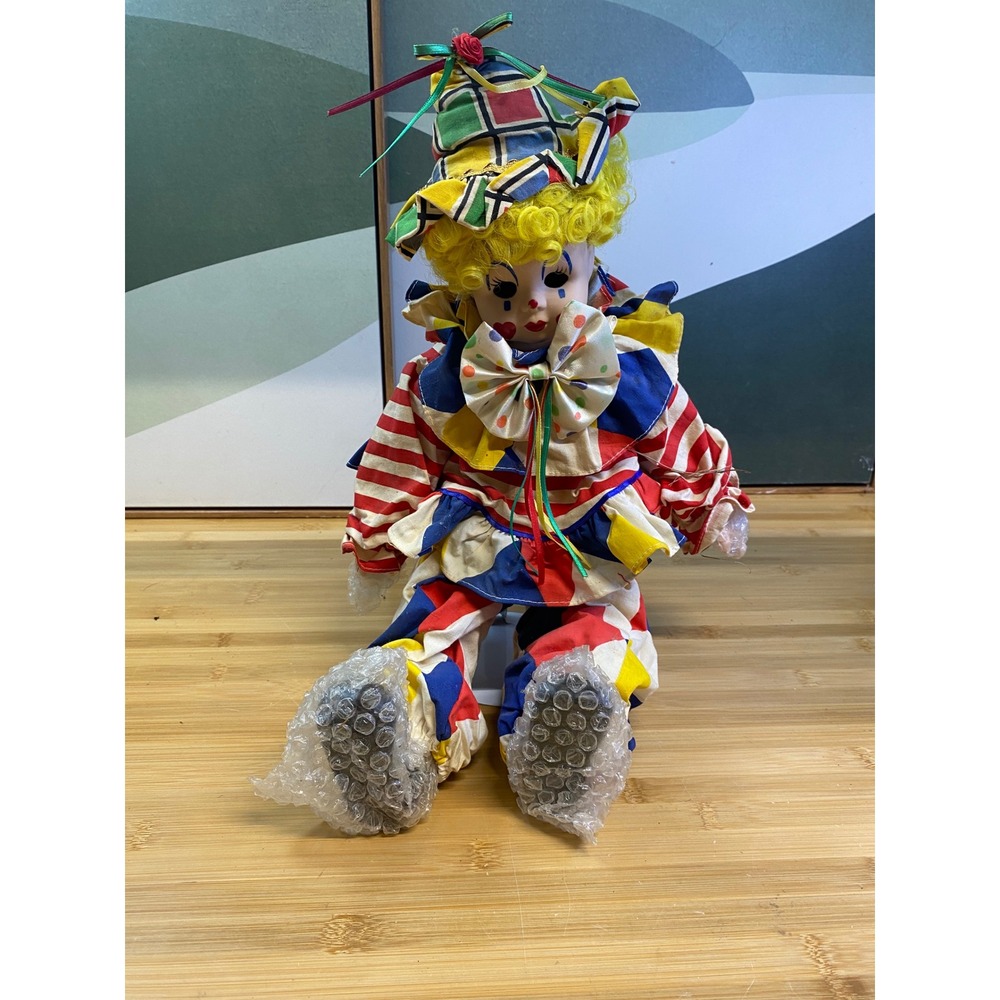 Unbranded Porcelain Clown Doll Unisex OS Multicolor Striped Harlequin Circuscore